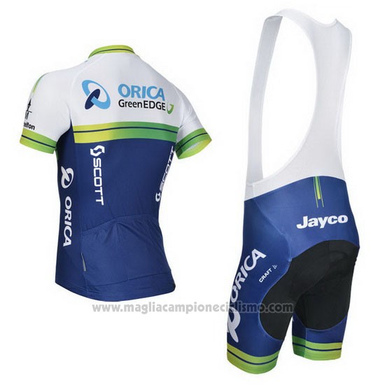 2014 Abbigliamento Ciclismo Orica GreenEDGE Bianco e Blu Manica Corta e Salopette